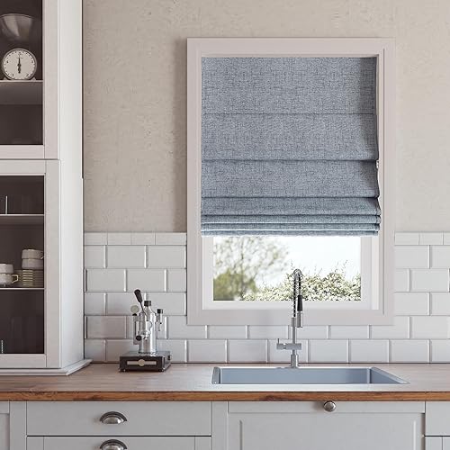 Miniatura 5 de Sun Zero Seraphina - Persiana romana sin cordón texturizada, 100 % opaca, 35 x 64 pulgadas, azul