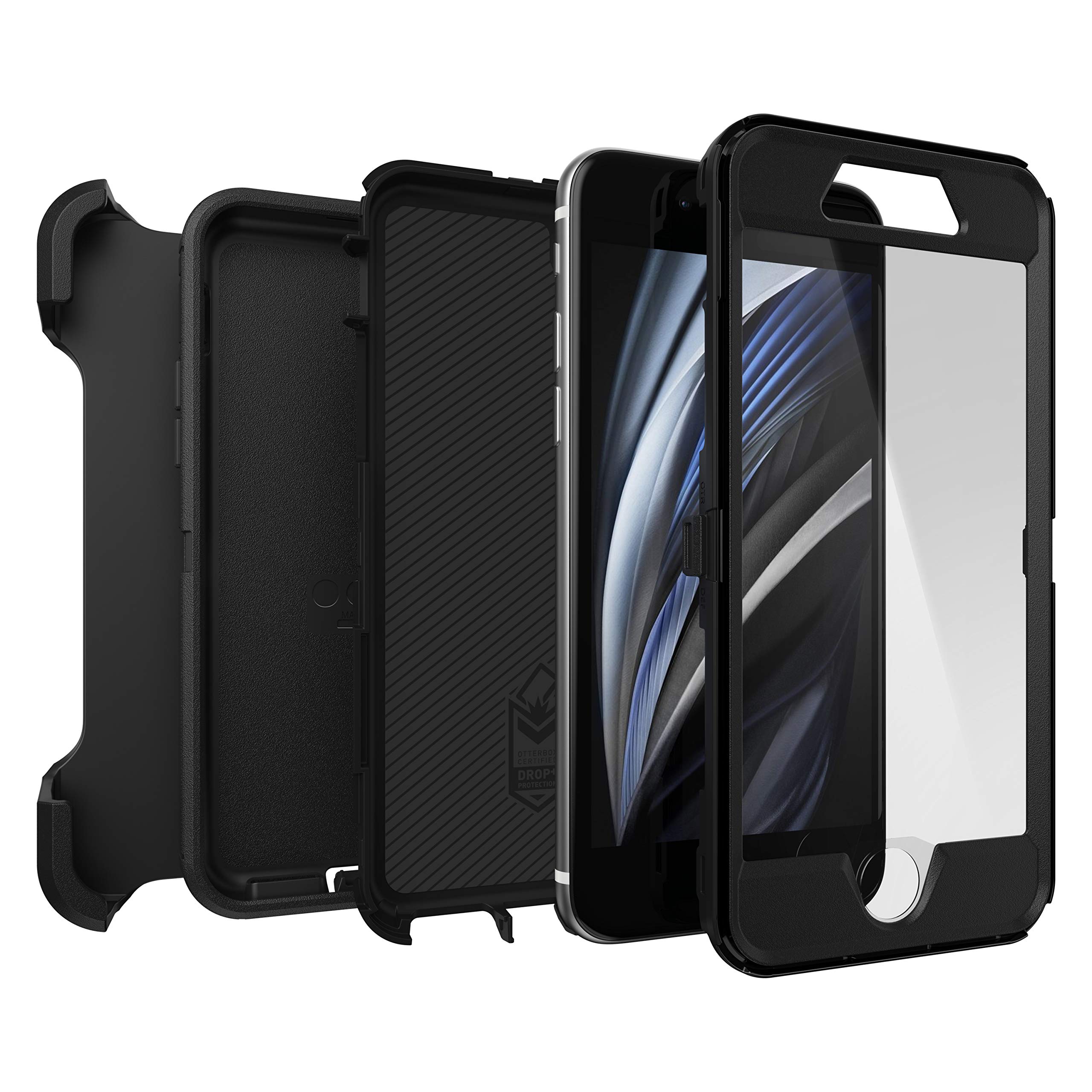 OtterBox Defender Hülle für iPhone 7/8/SE 2. gen/SE 3. gen, stoßfest, sturzsicher, Ultra-robust, schützende Hülle, 4X getestet nach Militärstandard, Schwarz, Keine Einzelhandelsverpackung