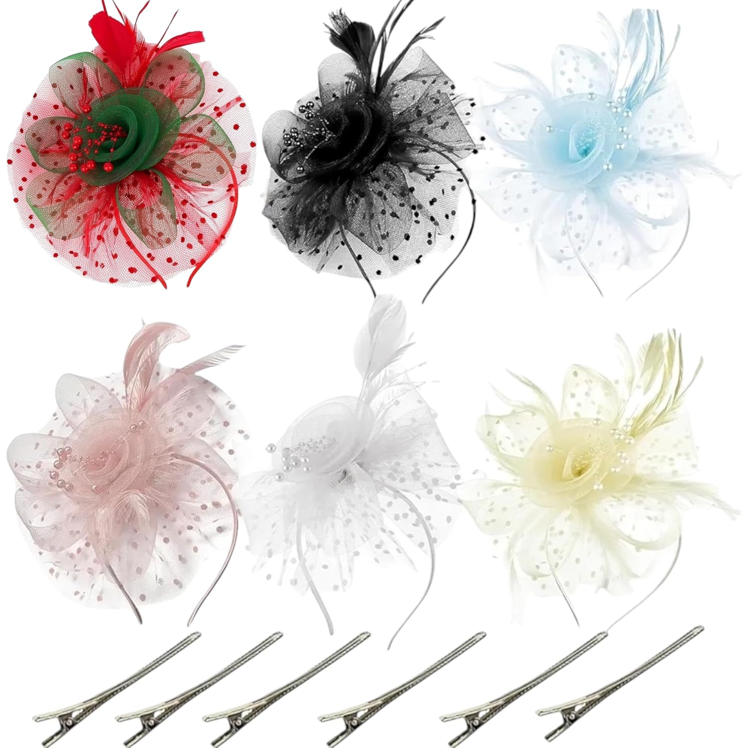 6PCS Vintage Fascinator Hats for Women - Multifunctional Feather Floral Designs in 6 Vivid Colors, Headbands for Tea Party, Weddings , Proms and Diverse Events - Image 6