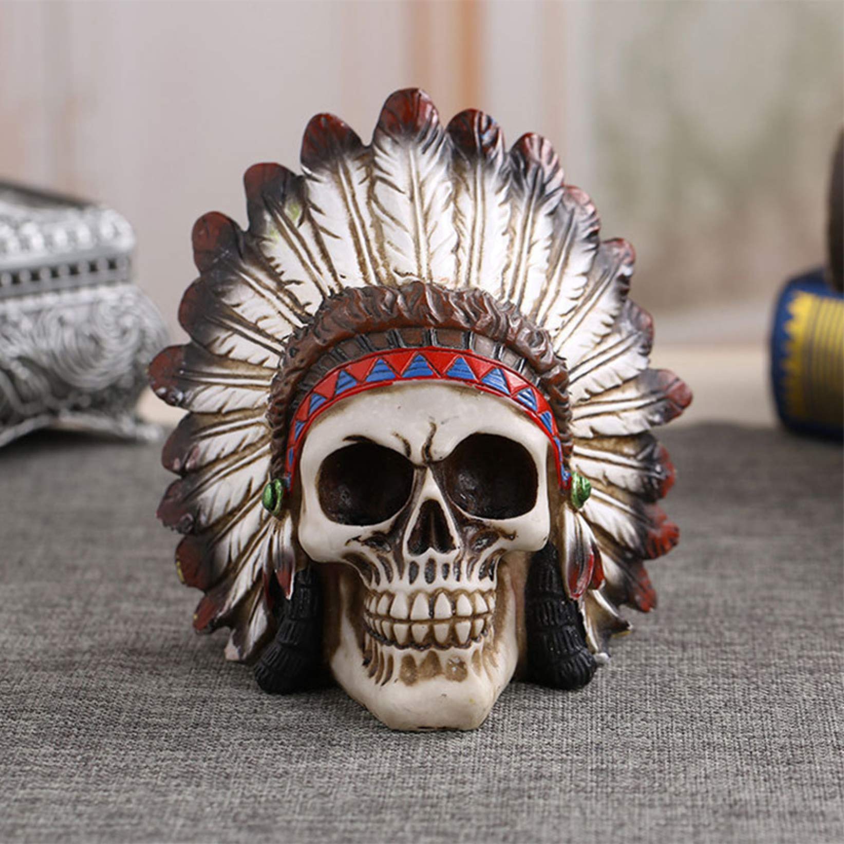 schulpture Estatuilla Coleccionable Arte Tallado Cráneo Humano Esqueleto s & s Cabeza de cráneo Indio para Fiesta de Halloween