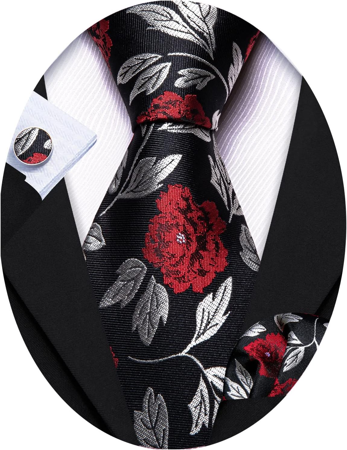 Flower Ties for Men Handkerchief Cufflinks Set Wedding Necktie Set Party