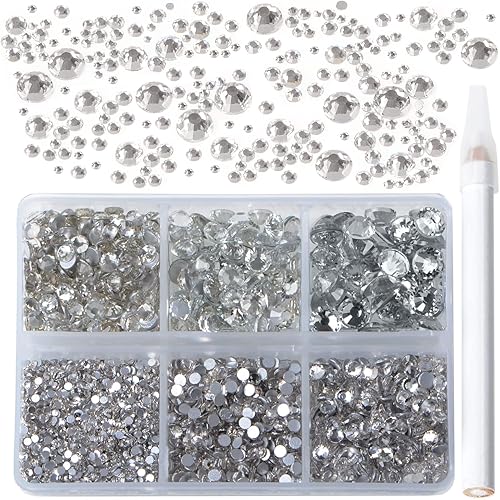 Miniatura 48 de 2880 diamantes de imitación para arte de uñas, sin termofijación, fijación con pegamento, cristales redondos de vidrio con base plana para hacer