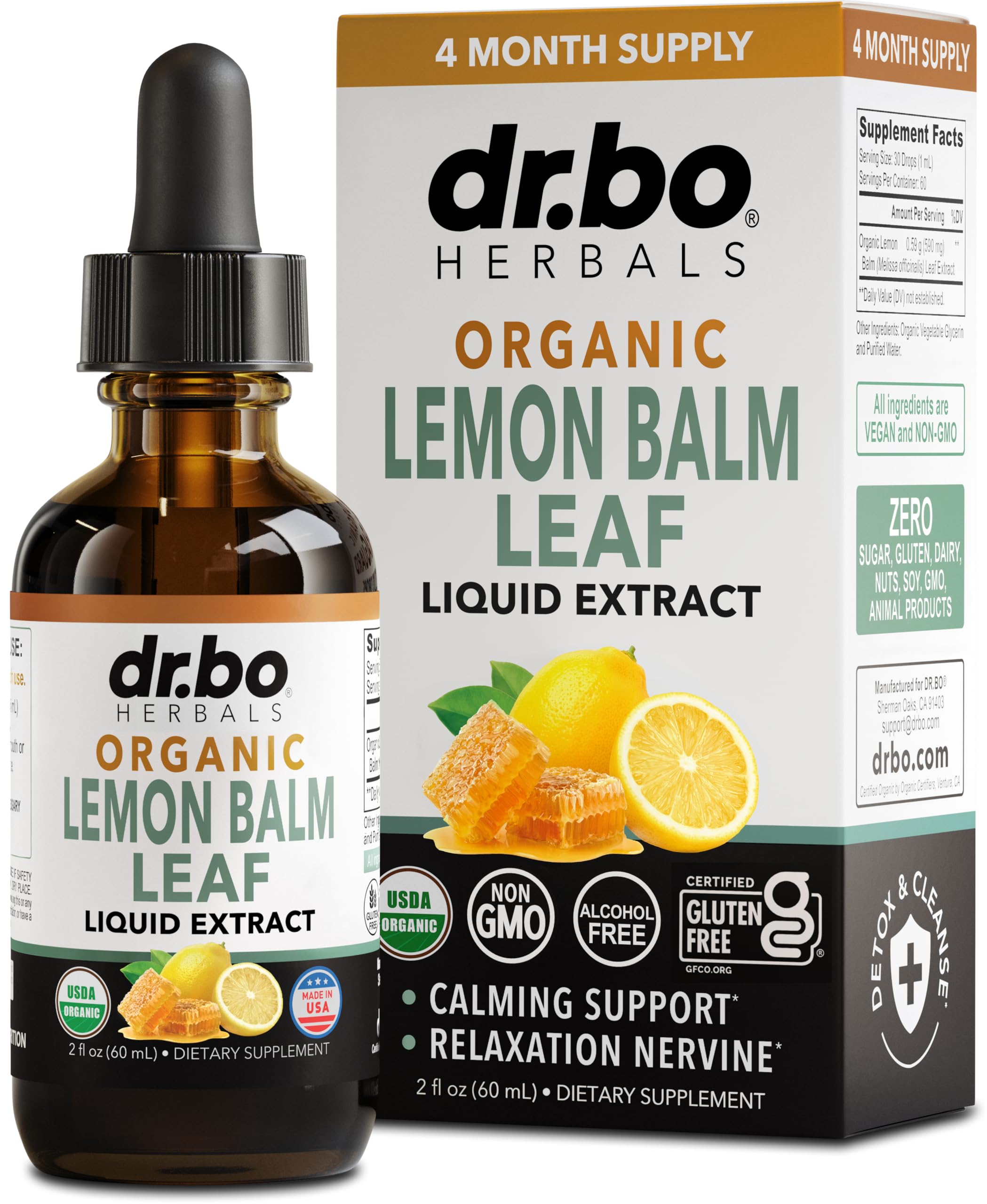 Organic Lemon Balm Extract Tincture - Organic Lemon Balm Leaf Liquid Extract Drops Oil Melissa Officinalis, Calm Relaxation Tea Supplements - Vegan