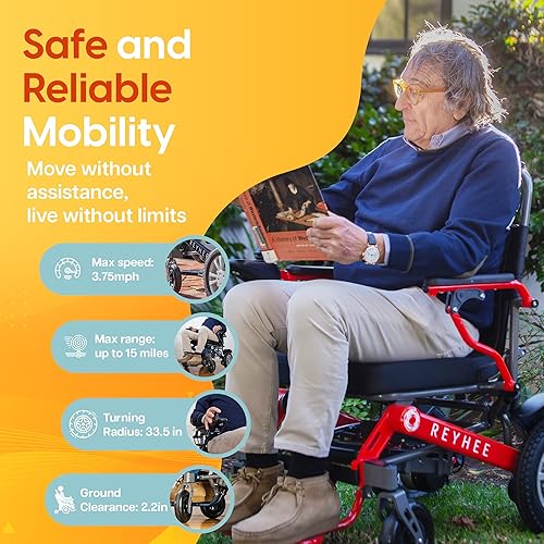 Miniatura 4 de Reyhee Roamer Silla de ruedas eléctrica plegable  24 V, 200 W silla de ruedas eléctrica con motor DC sin escobillas  Sillas de ruedas compactas