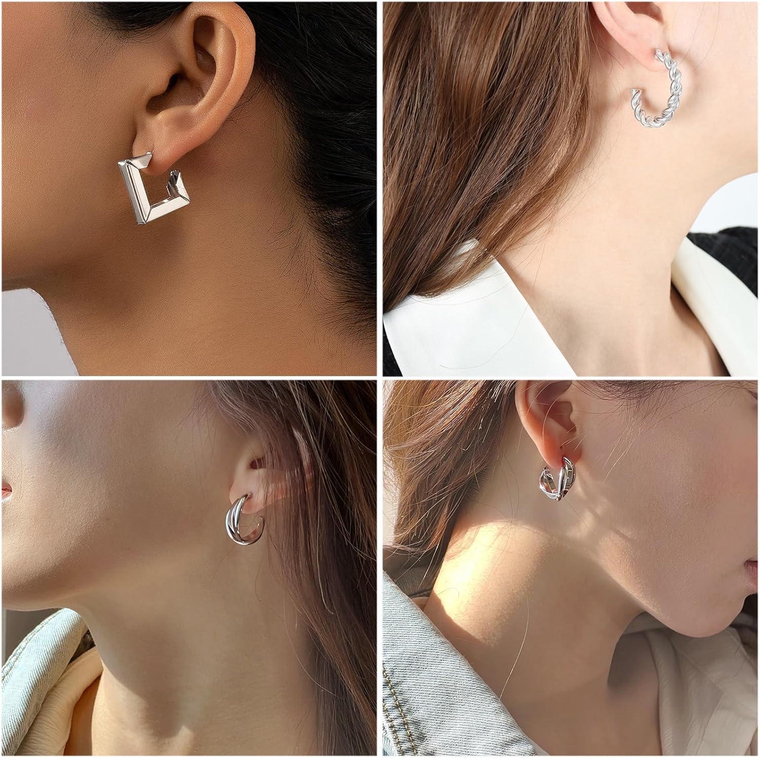 IFKM 24 Pairs Gold Hoop Earrings Set for Women Hypoallergenic Chunky Chain Twisted Open Hoops Dangle Earring Packs for Birthday Party Christmas Fashion Jewelry Gift - Image 3