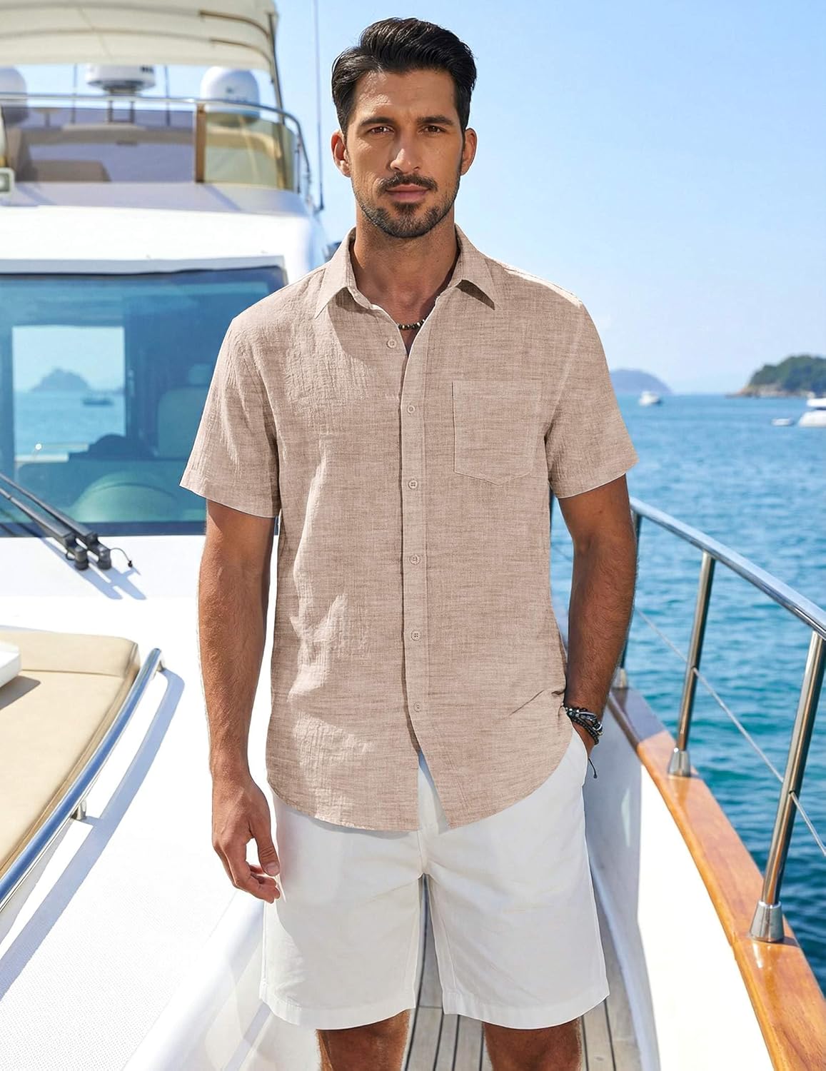 COOFANDY Men's Button Down Short Sleeve Shirt Lightweight Casual Summer Beach Shirts with Pocket