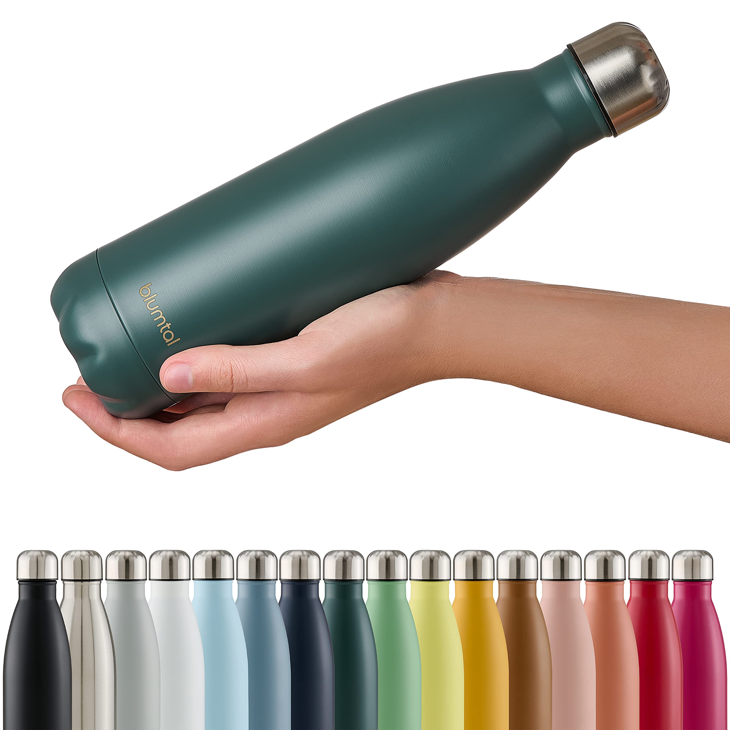 Blumtal - Bottiglia termica da 750 ml - Borraccia in acciaio inox da 750 ml - Borraccia in metallo - Impermeabile - riutilizzabile - Senza BPA - per bevande calde e fredde - verde scuro