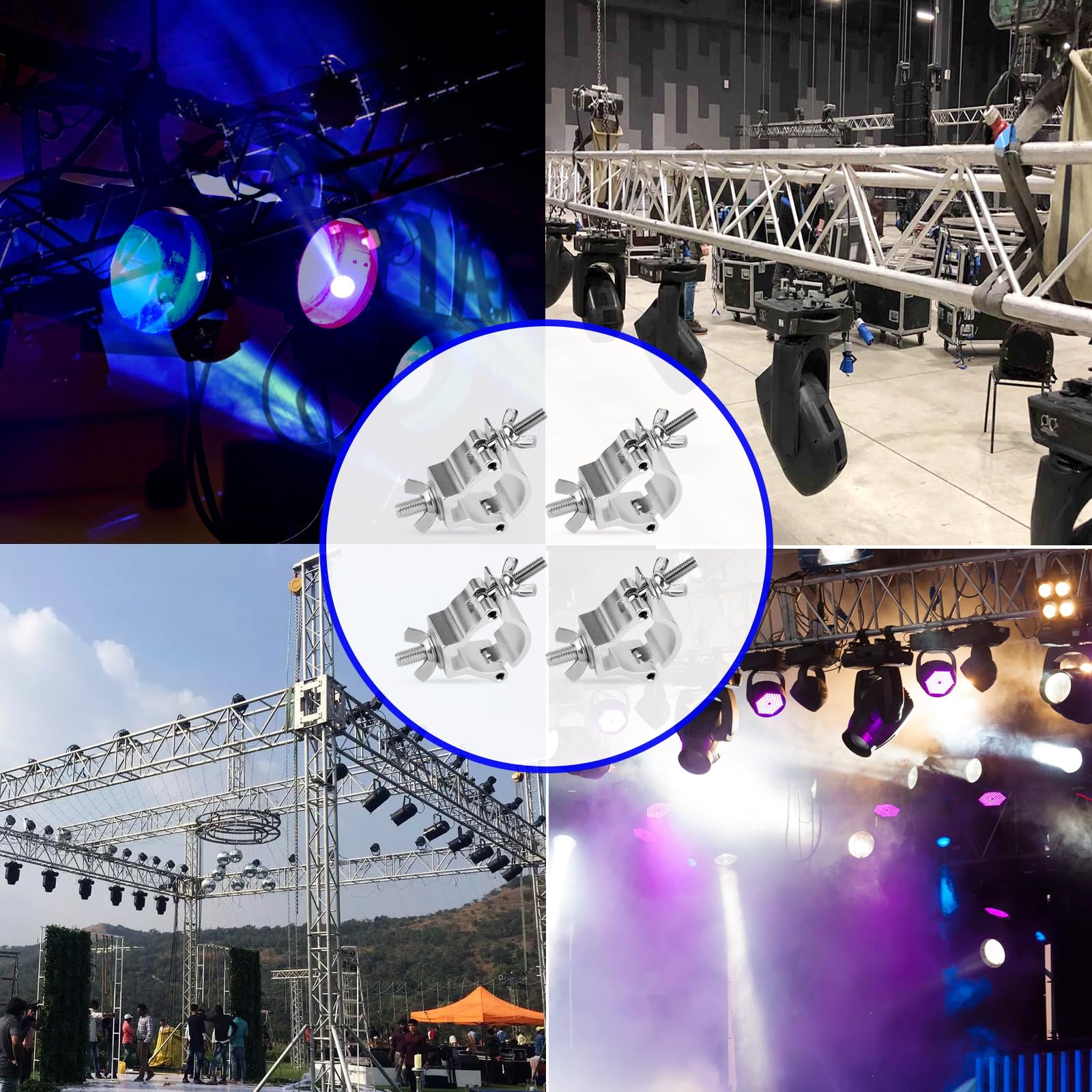 4 Stück Truss O Clamp, 30-35mm Bühnenbeleuchtung Halterung Traversen Klammern Aluminium Truss Haken für Bühnenlichter Hanging Bracket 80KG Ladekapazität (Silber)