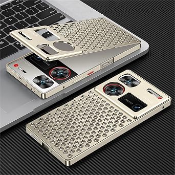 DAYJOY Premium Aluminum Heat Dissipation Case Compatible with ZTE Nubia Z60 Ultra, Luxury Metal Breathable Cooling Hollow Shockproof Anti-Scratch Slim case Golden