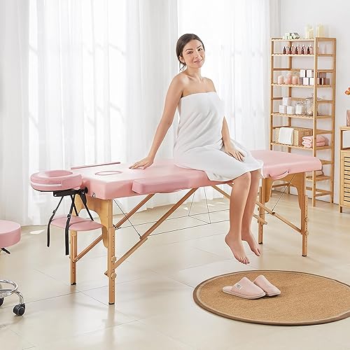 Miniatura 67 de Yaheetech Mesa de masaje portátil para pestañas, cama de spa, sofá de masaje, mesas de spa plegables ajustables de 2 pliegues con bolsa no tejida
