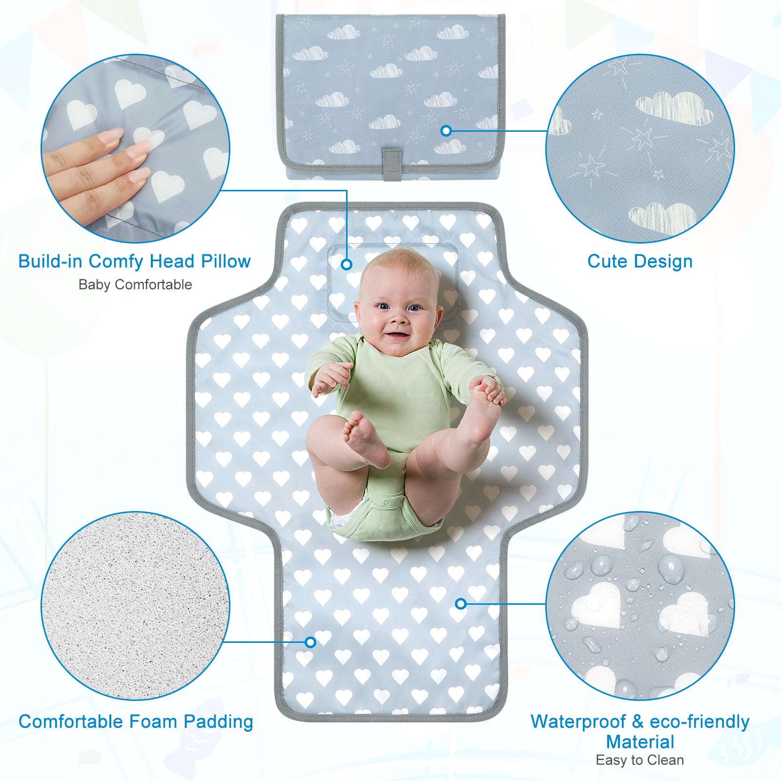 Accmor Portable Diaper Changing Pad, Waterproof Baby Changing Mat, Foldable Travel Diaper Changing Pads for Baby, Baby Essentials Shower Registry Gifts