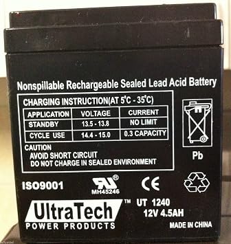 UltraTech UT-1240 12V, 4.5Ah Sealed Lead Acid Alarm Battery UT1240 ISO9001 2 Pack