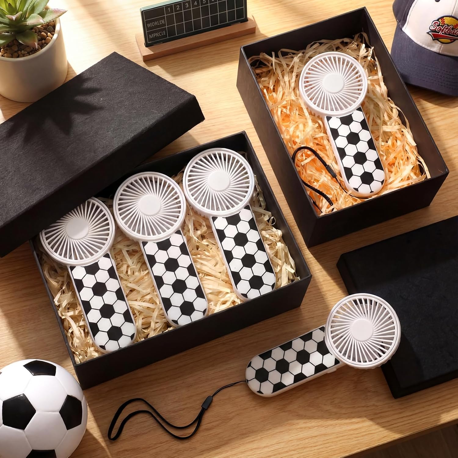 Riakrum 30 Pcs Soccer Portable Fans Bulk Mini Handheld Personal Fans for Team Player Coach Gifts Soccer Goodie Bags Stuffer Party Favors