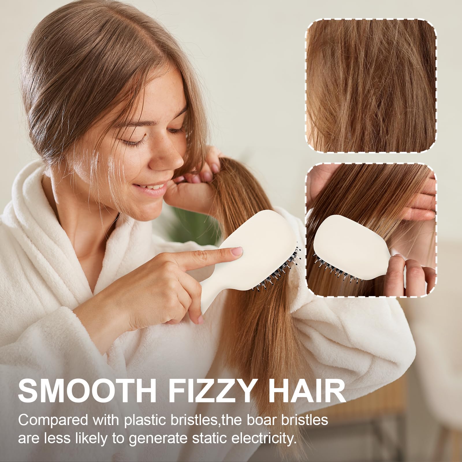 Mini cepillo de pelo de cerdas de jabalí, tamaño de viaje, para mujeres, hombres y niños, cepillo de pelo pequeño portátil para bolsillos, mini cepillo desenredante para añadir brillo suave