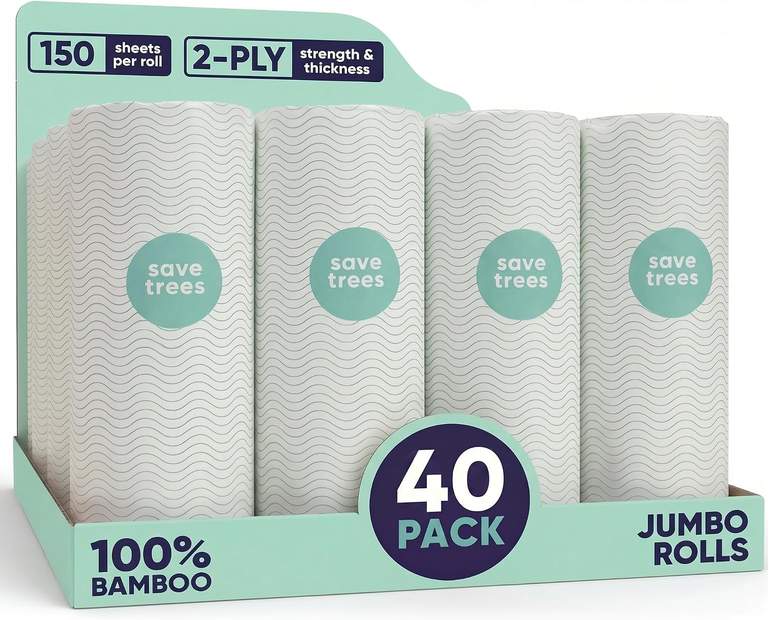 Save Trees Bamboo Paper Towels 40pk - Ultra Absorbent & Durable Eco-Friendly Paper Towels - FSC-Certified, Chlorine-Free