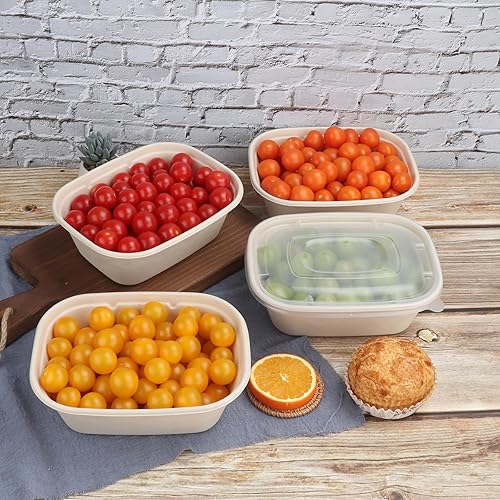 Miniatura 8 de Cuencos de ensalada desechables de 30 onzas con tapas, cuencos de papel de fibra de caña de azúcar, recipientes de bagazo para alimentos, contenedor