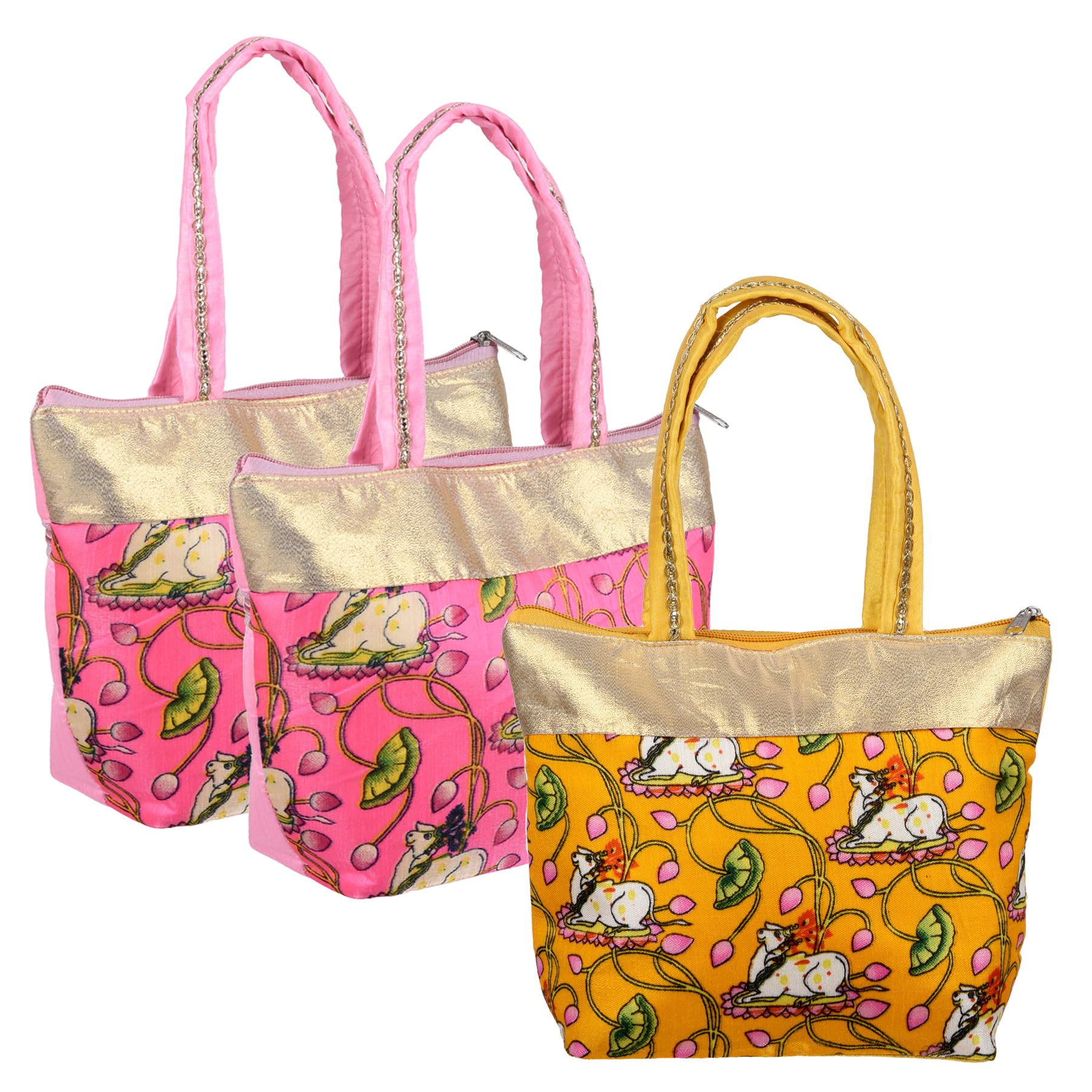 3 Pack Multicolour Silk Mini Hand Purse | Women's Elegant Baguette Handbag | 20 x 19 x 9 cm | Set of 3 | Cultural Heritage Theme-image-17