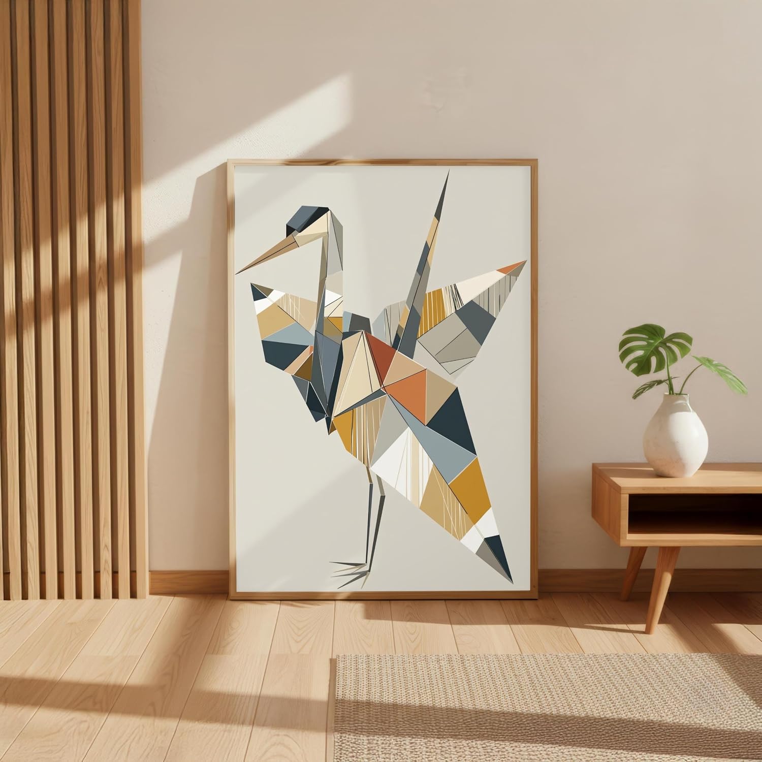 Kitchco Geometric Crane Wall Art Print, Origami Bird Poster, Mid Century Modern Abstract Heron Decor in Mustard Navy and Rust - 12x18 in (30x45 cm) image 5