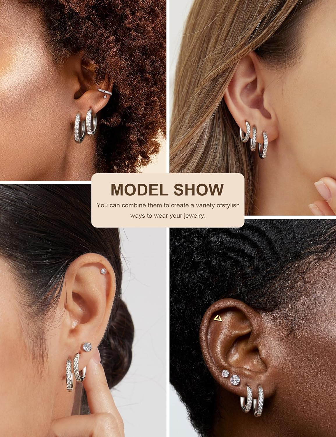 5 Pairs Huggie Hoop Earrings, Cubic Zirconia 14K Gold-Plated 316L Surgical Steel, Hypoallergenic Lightweight Design for Women & Men Cartilage & Multi-Piercing Stacking(13-21mm) - Image 3