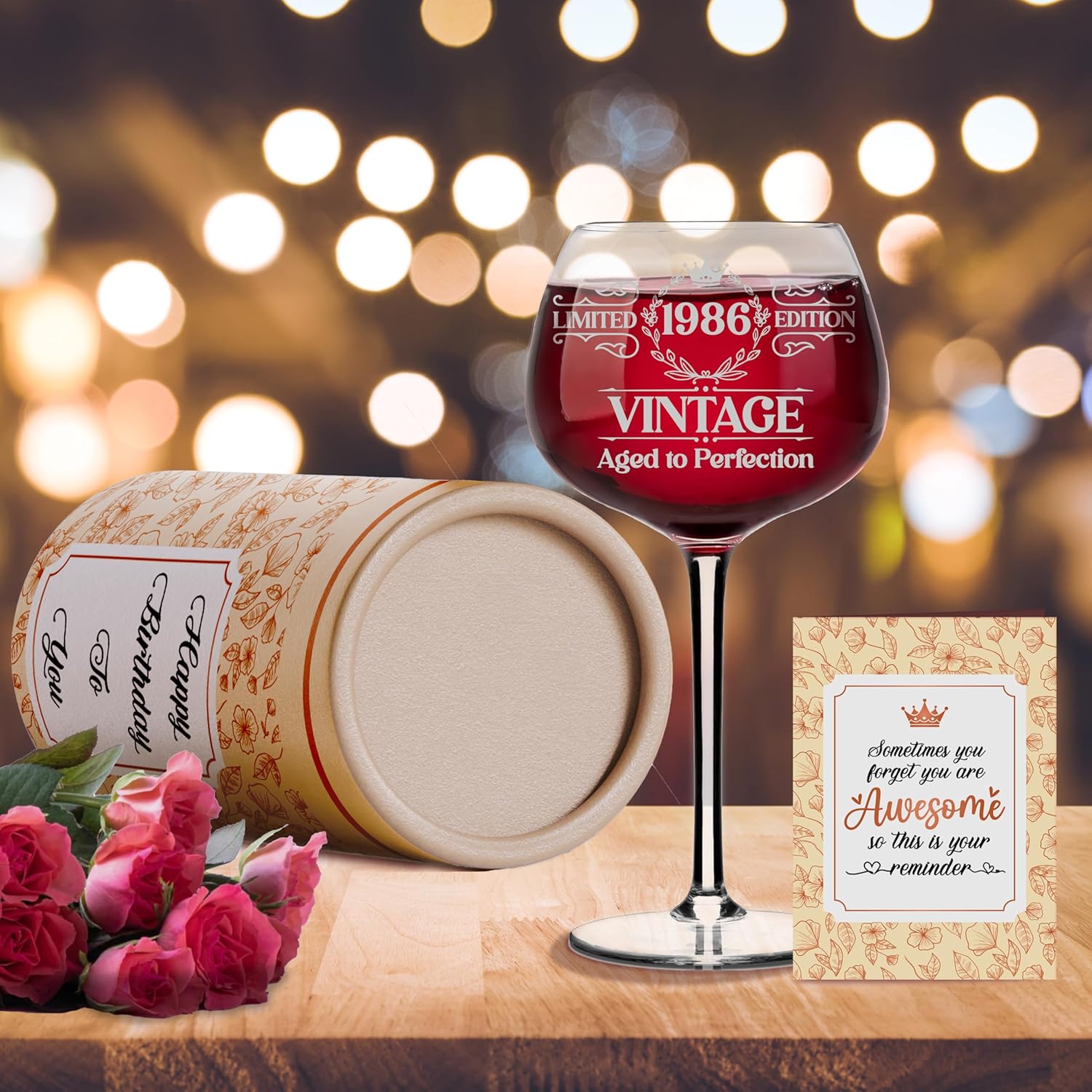 Vintage Engraved Wine Glass - 40th Birthday Gifts Women - 40 Year Old Present For Her - Happy Woman Gift - Forty Ideas for Her - Turning 40 Cup for Wife, Sister, Daughter, Ladies - Image 6