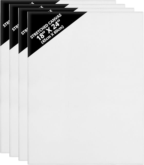BELLE VOUS Blank Canvas (4 Pack) - 45 x 60cm (18 x 24 inches) - Large Pre Stretched Canvas Panel Boards - Suitable for Acrylic and Oil Painting also for Sketching and Drawing
