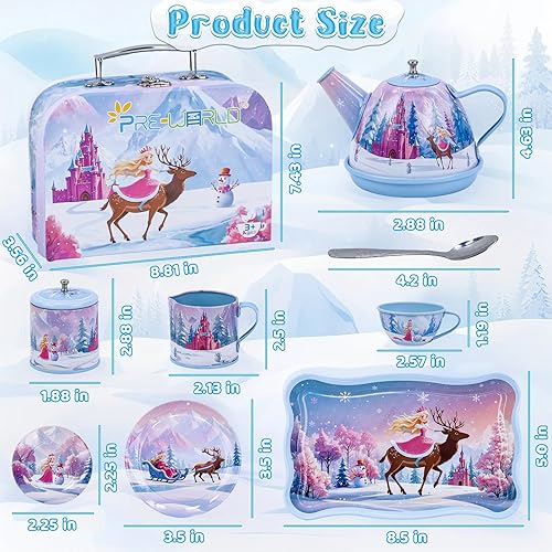 Miniatura 4 de Juegos de fiesta de té para niños pequeños de 3 a 5 años, juguete de la hora del té de PRE-WORLD con bandeja, tetera, tazas de té, jarra de crema,