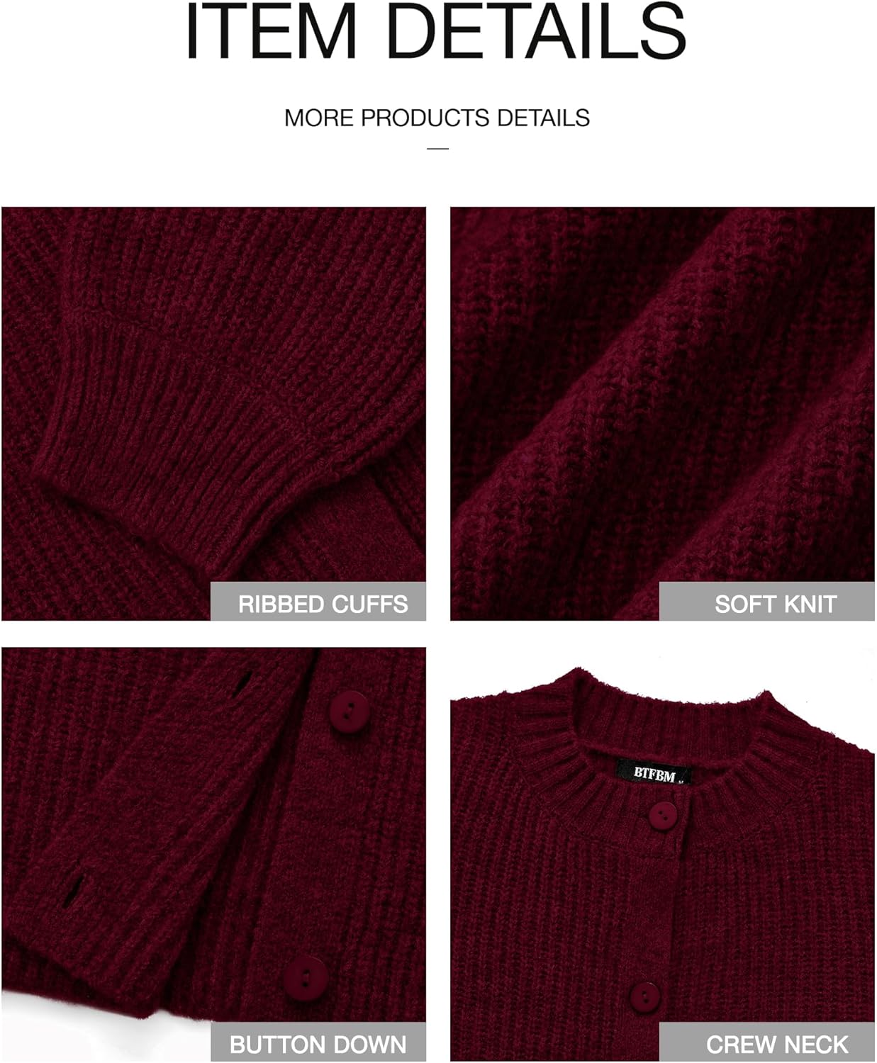 BTFBM Cardigan Sweaters for Women Fall 2026 Long Sleeve Button Down Soft Loose Chunky Knit Outwear Cropped Winter Coats - Image 6