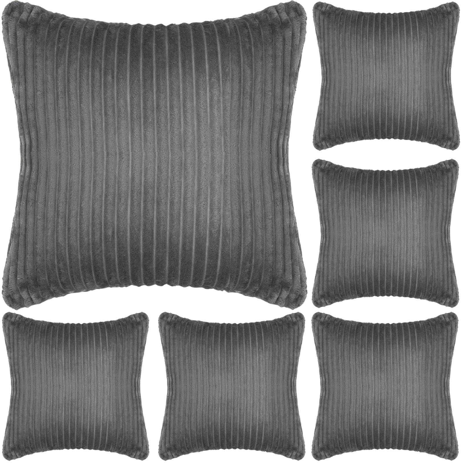 Adore Home 6 x Luxury Ribbed Fleece Cushion Cover with Sherpa Reverse 45x45cm – Soft Reversible Pillow Case – Cosy & Stylish - Charcoal