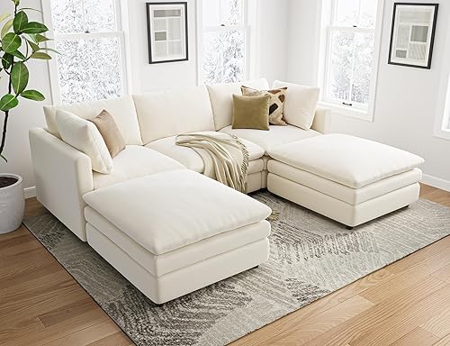 Miniatura 15 de Txtin's Sofás Nube para Sala de Estar Sofá Seccional en Forma de L con Otomana Felpa Profunda 4 Asientos Sofá Moderno para Apartamento | Cloud, L