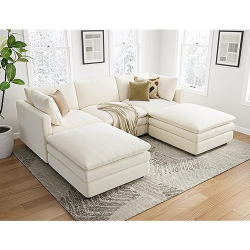 Sectional Couches for Living Room U Shaped Cloud Couch with Ottoman Deep Plush 5 Seats Sofa Modern Sofa for Apartment