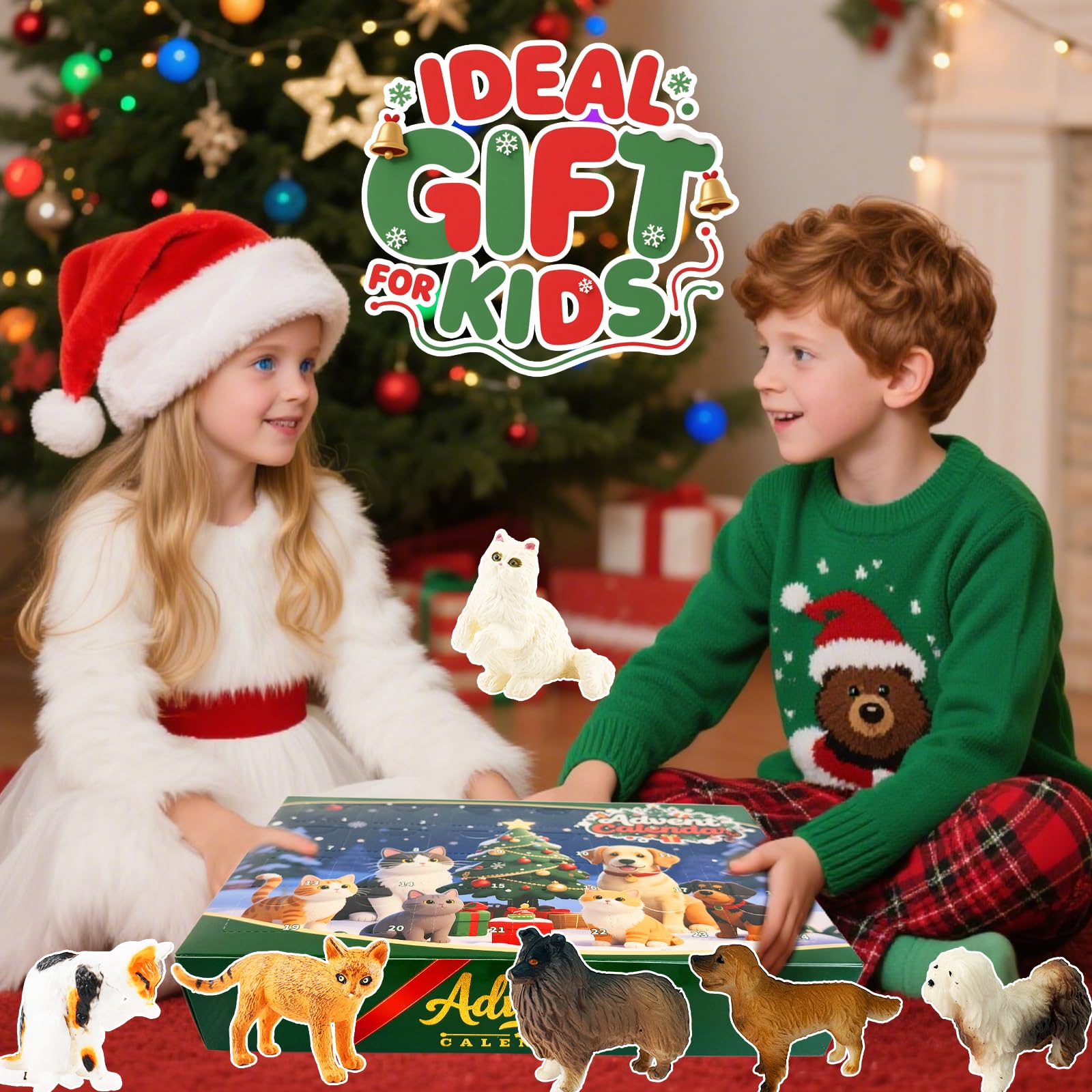 Weihnachts-Adventskalender 2025, 24 Tage, Katze, Hund, Figuren, Countdown-Tier-Adventskalender für Kinder, Kleinkinder, Erwachsene, Weihnachtsgeschenke, Weihnachtsgeschenke für Jungen und Mädchen