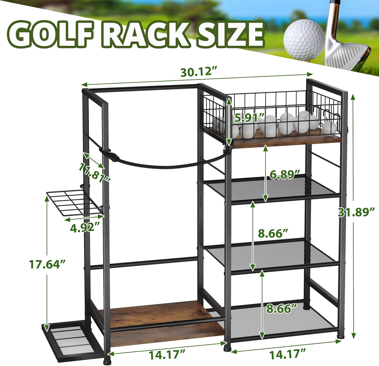 Jsskeeim Golf Bag Organizer for Golf Accessories for Men, Golf Bag Stand with Extra Storage Rack for Clubs, Golf Bag Holder for Golf Storage Fits 1 Bag, Garage, Home or Club Use, Golf Gifts for Dad