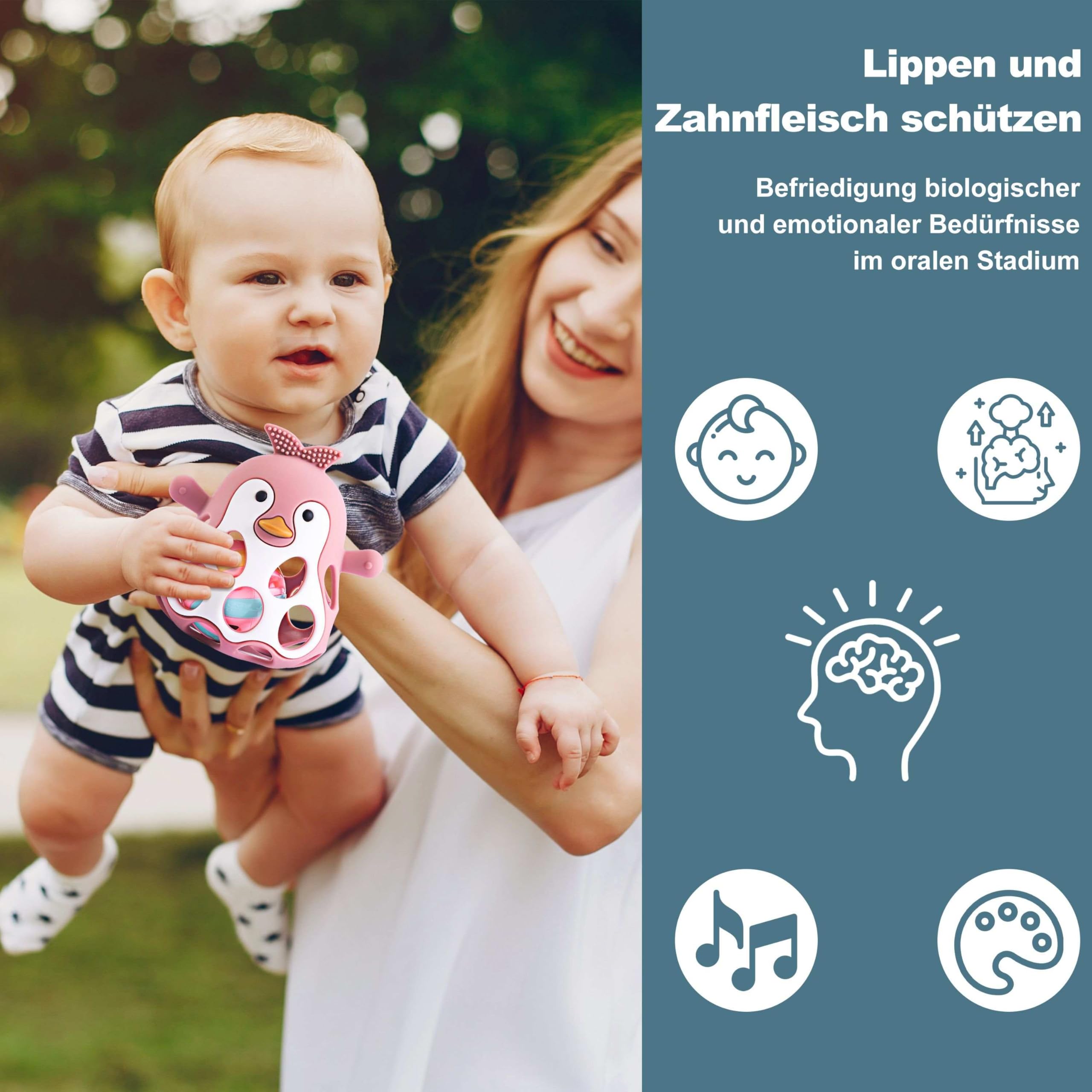 Farout grzechotka dla pingwina – gryzak dla niemowląt i Montessori zabawka - zabawka motoryczna dla noworodków i 0-6 miesięcy - zabawka dla niemowląt od 3 miesięcy, prezent dla chłopców i dziewczynek