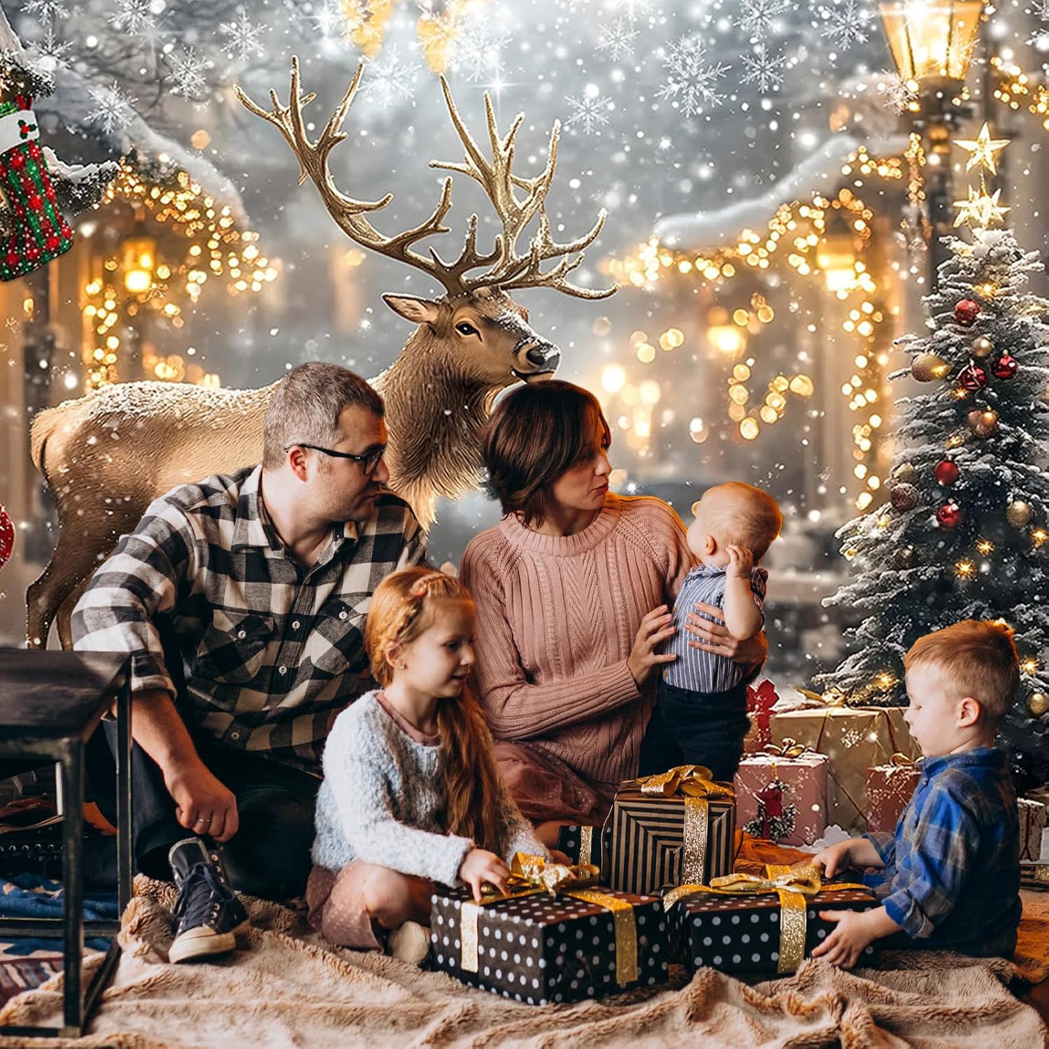 Avezano 8x6ft Winter Christmas Backdrop Snowy Reindeer Backdrop Merry Christmas Party Decorations Xmas Holiday Photo Booth Props