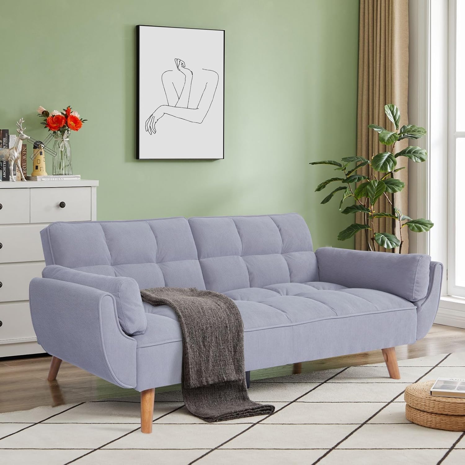 Setawix Velvet Futon Sofa Couch,Convertible Sleeper Sofa