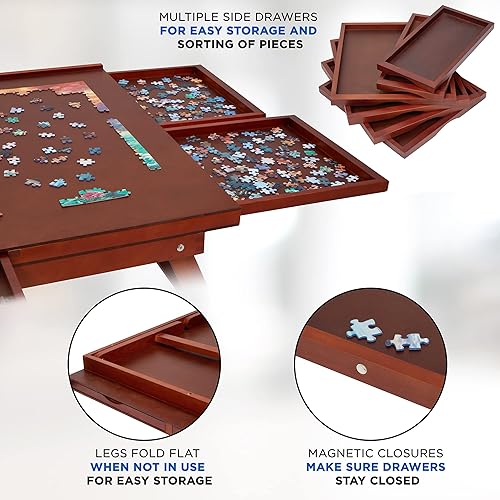 Miniatura 3 de Jumbl Estante para tablero de rompecabezas de 1500 piezas con paspartú, mesa de rompecabezas de madera de 27 x 35 pulgadas con 6 cajones de