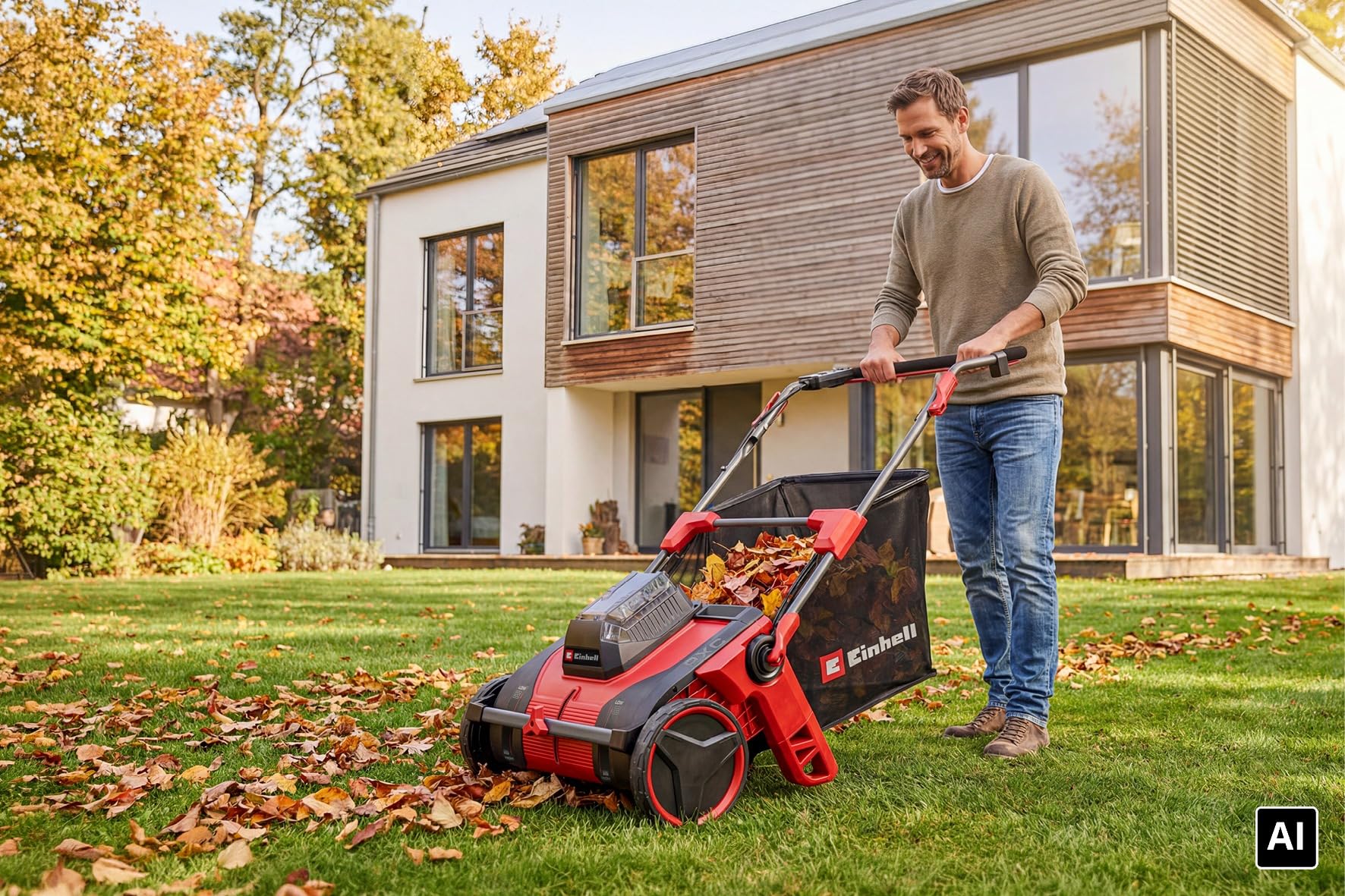 Einhell colector de Hojas y césped con batería GE-GC 18/55 Li E-Solo | PXC | 18 V | ancho de trabajo 55 cm | bolsa 100 l | cepillo rotativo | altura de trabajo ajustable | sin batería