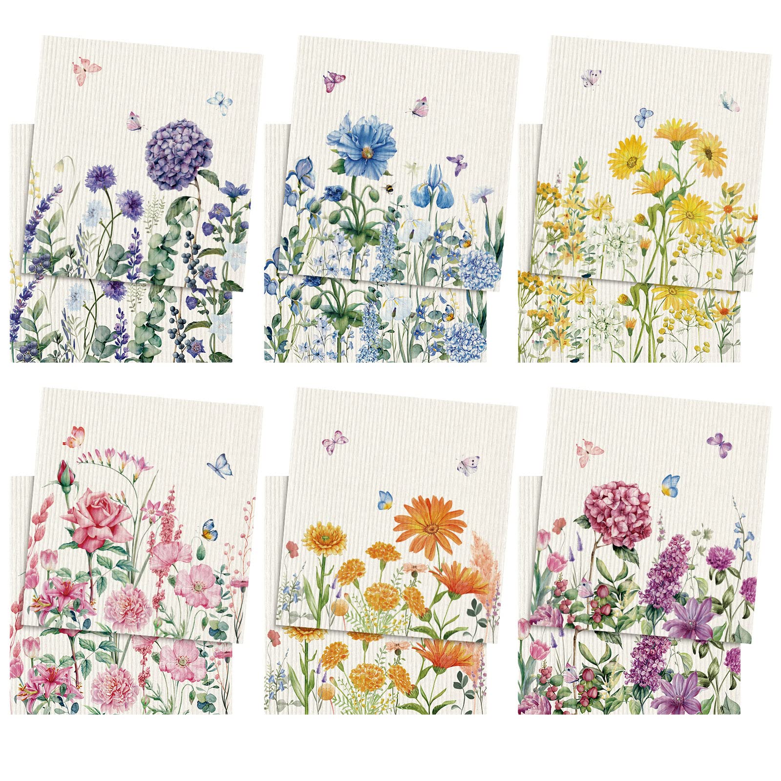 Sunnyray 12 paños de cocina suecos, reutilizables, paños de limpieza de esponja, absorbentes, lavables, para secar platos (multicolor, flores silvestres)