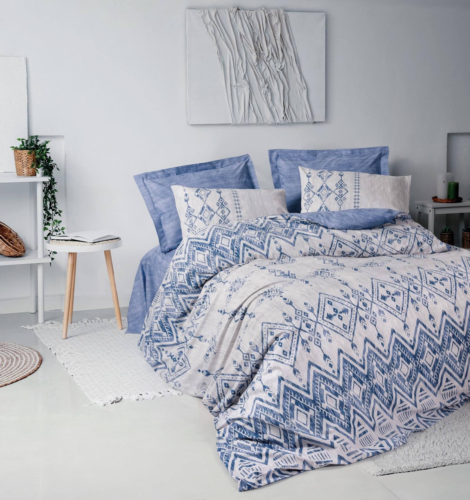Nuit Des Rêves 100% Cotton Ranforce Single Quilt Cover Set, Blue, 135 x 200 cm Duvet & 80 x 80 cm Pillowcase, Pigment Printed, Machine Washable, Button Closure, Twin