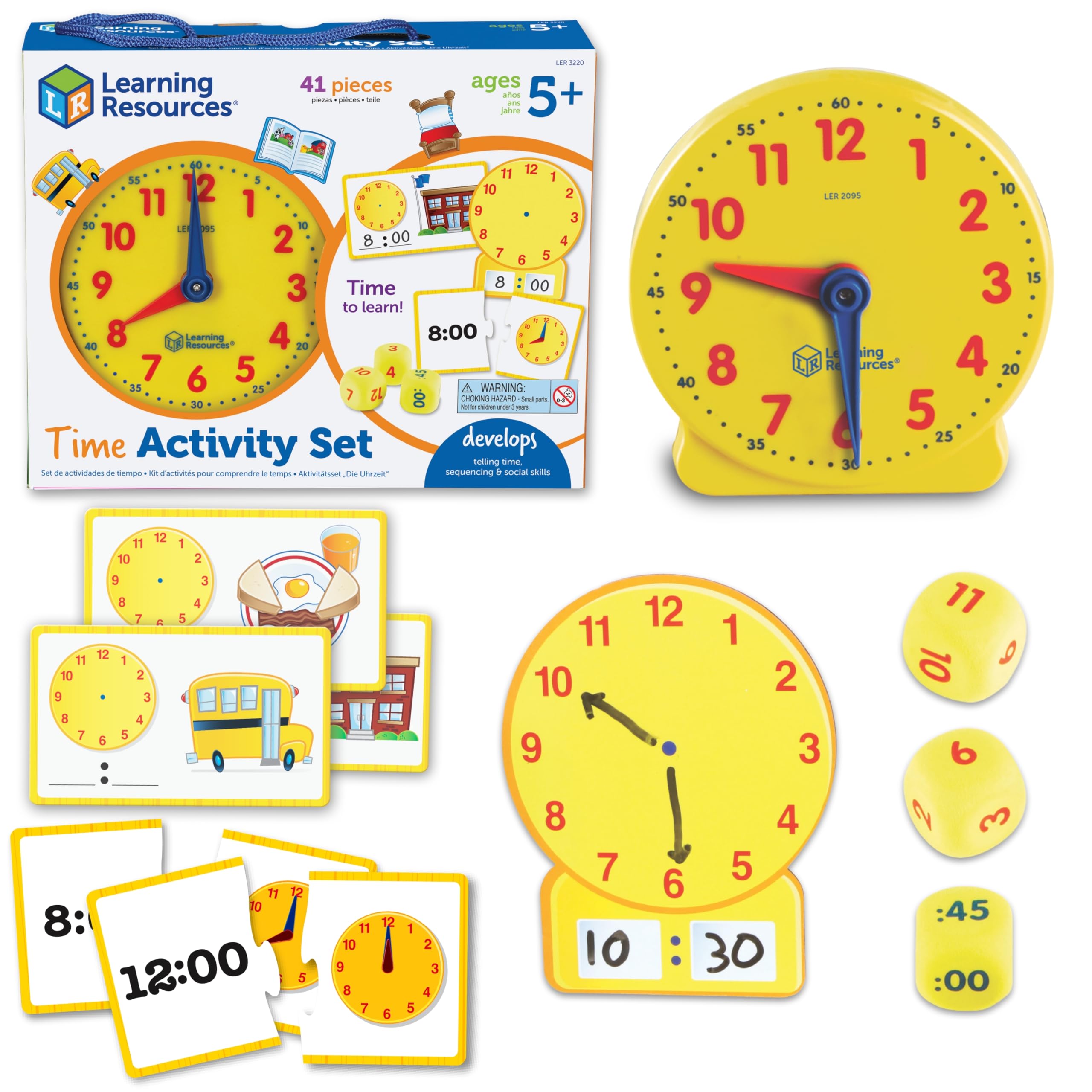 Learning Resources Time Activity Set – Teaching Clocks for Kids, Teacher Classroom Must Haves, Elementary School & Montessori Activities, Math Manipulatives, Time Flash Cards, Gifts for Boys and Girls