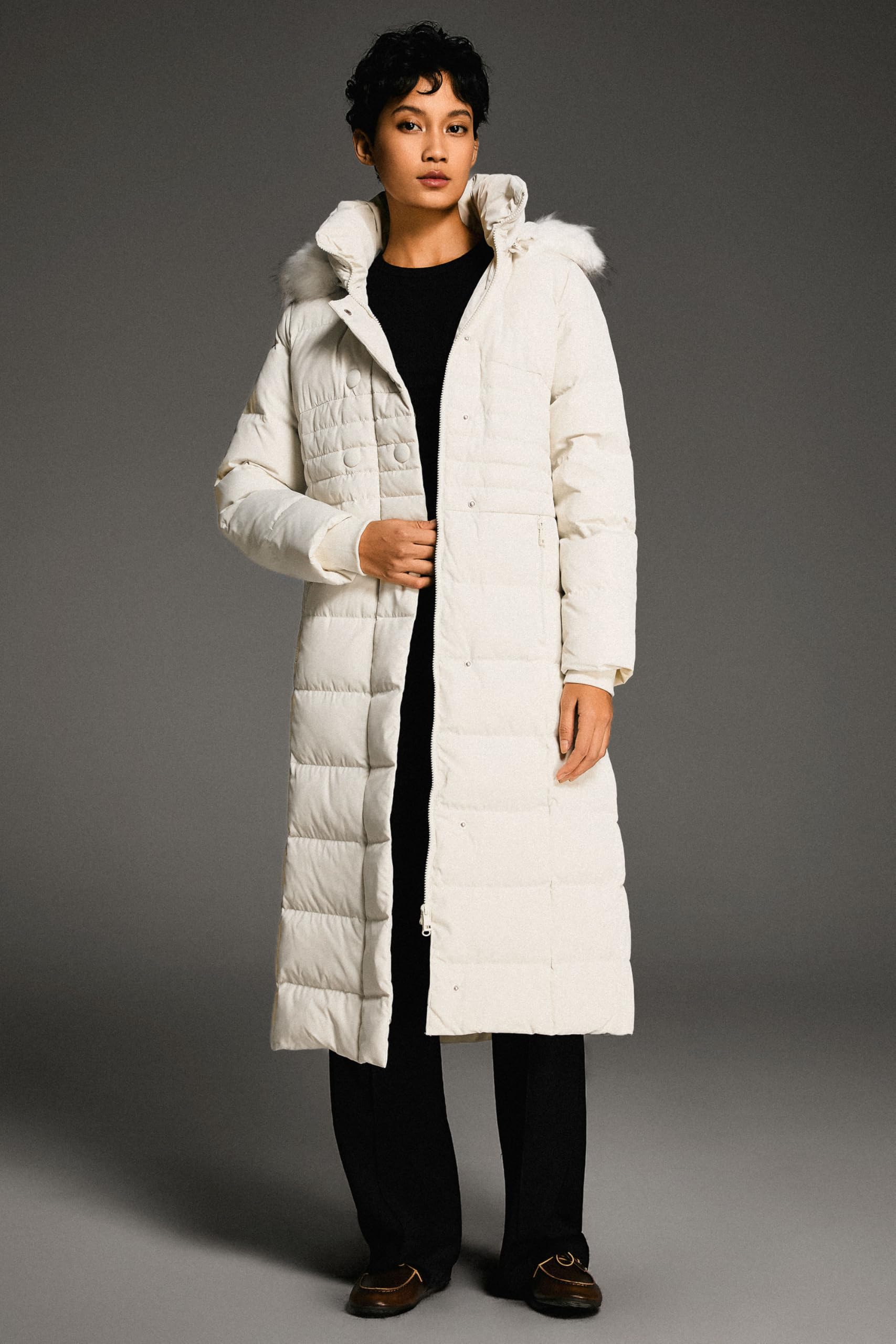OROLAY Piumino da Donna con Cappotto Lungo Maniche Raglan con Cappuccio in Pelliccia