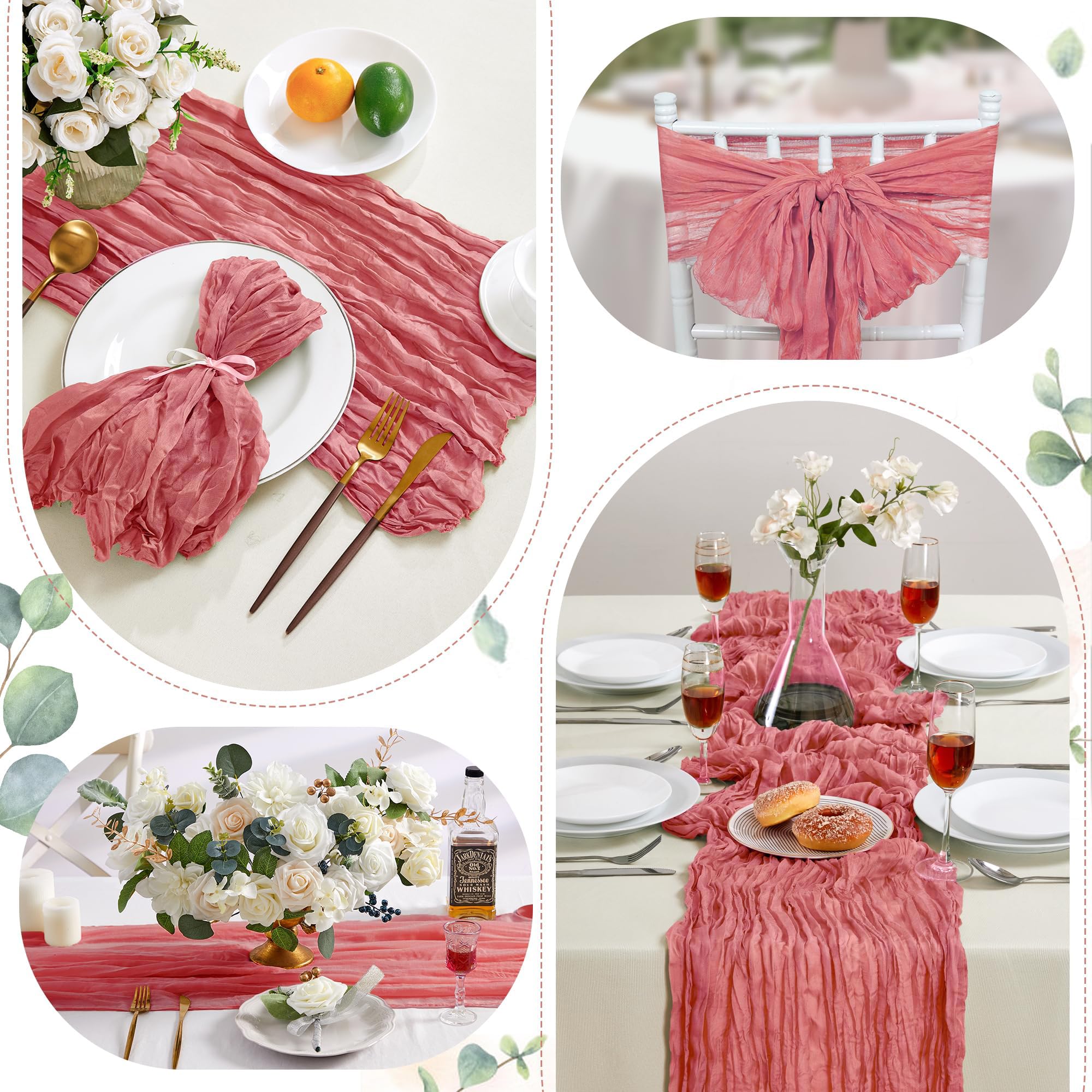 AGIRL Runner da tavola lungo 3 m, in garza, stile bohémien, rustico, velato, per matrimoni, matrimoni, baby shower, feste di compleanno, decorazione da tavolo del Ringraziamento, decorazioni natalizie