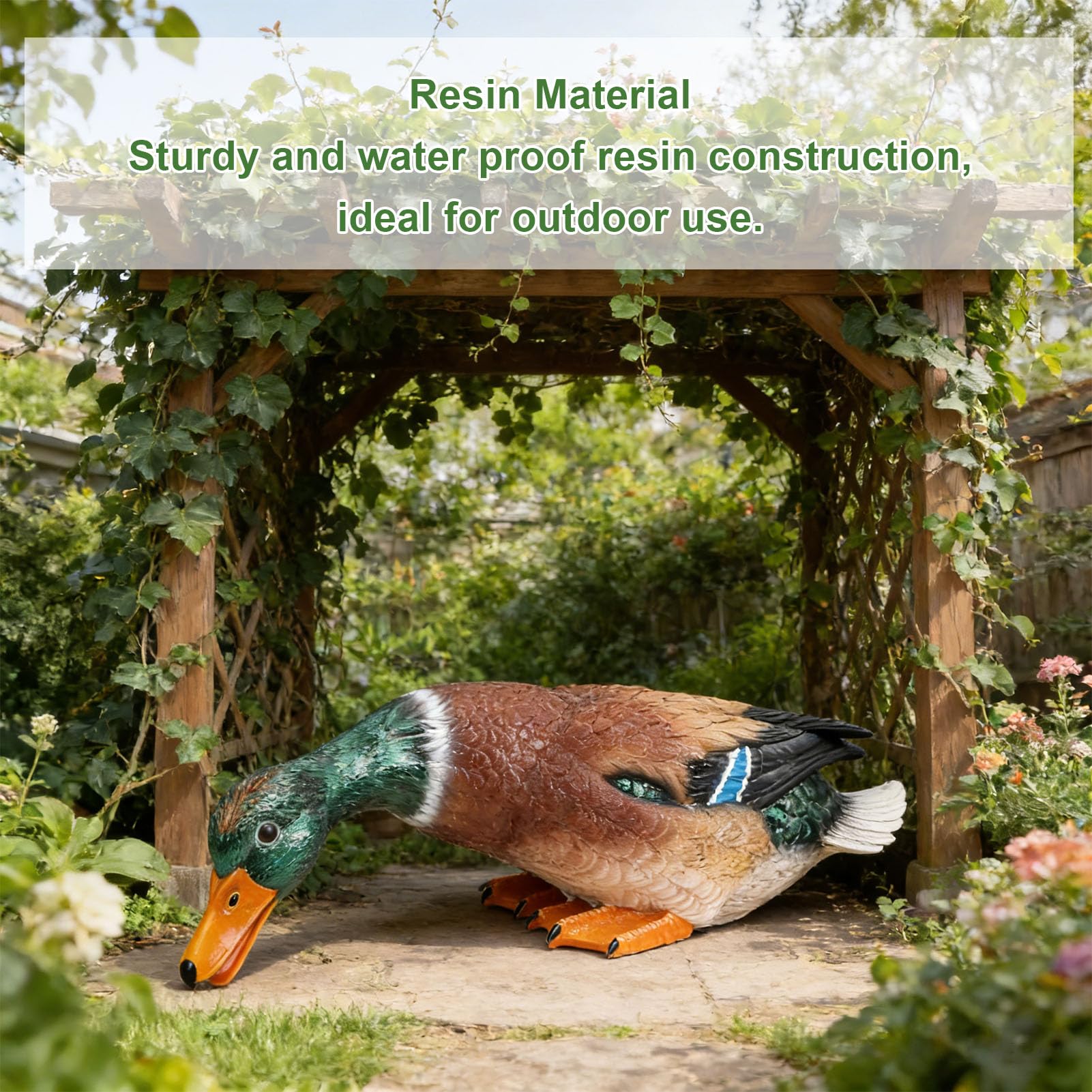 Sxhlseller Statua di Anatra Germano Reale, Scultura Realistica in Resina con Acqua Potabile di Anatra con Testa Verde per Decorazione da Giardino all'aperto, Cortile, Balcone e Ornamento da Tavolo