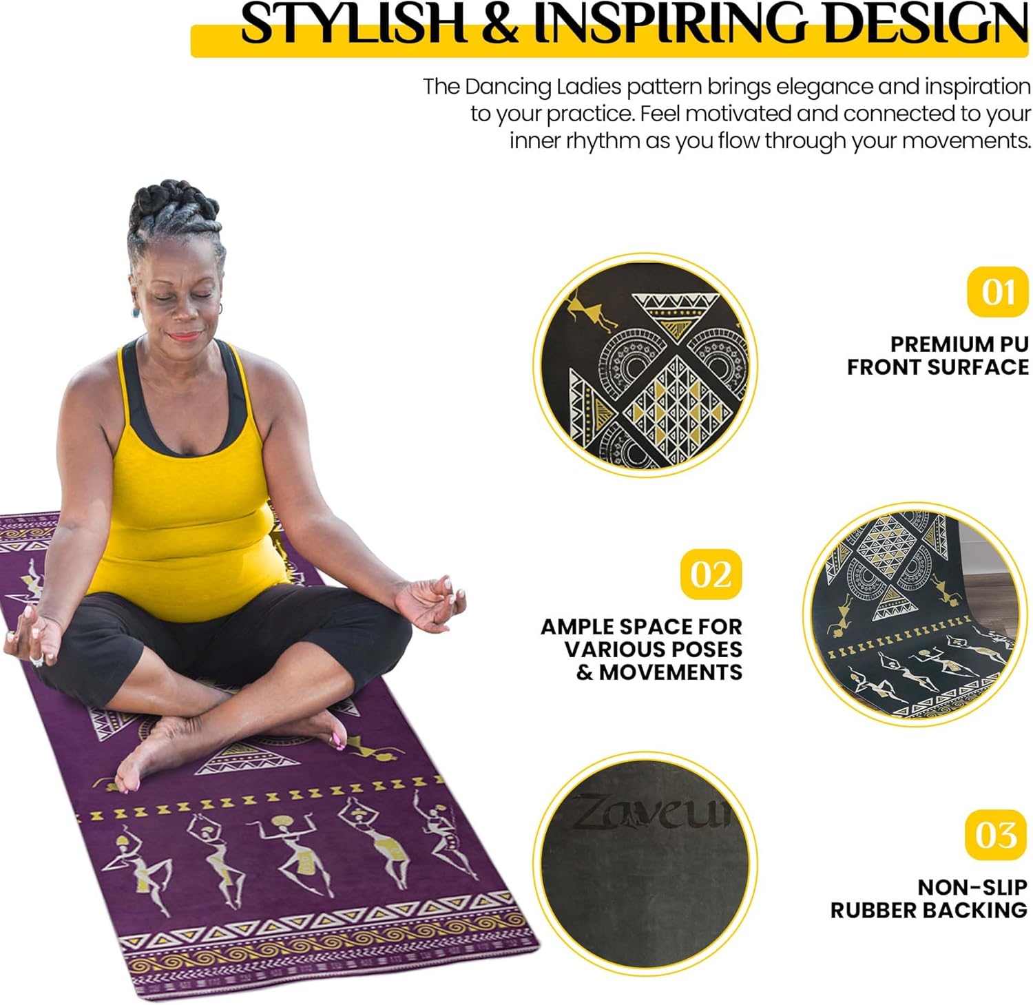 Zaveur Dancing レディース ポリウレタンヨガマット - 幅27インチ x 長さ73インチ 瞑想マット プレミアムポリウ