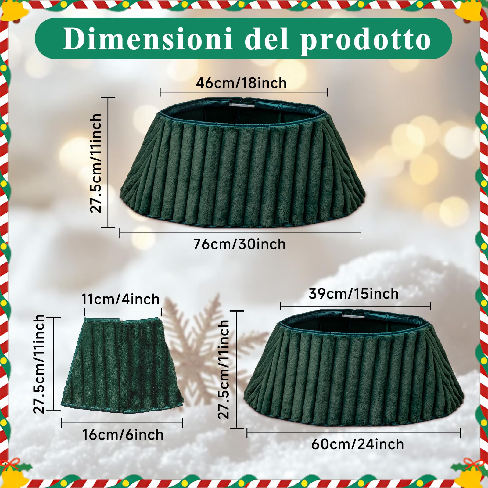 Lanpn Tappeto sotto Albero di Natale Copribase 75cm, Lusso Albero di Natale Copertura Base Piede Gonna per la Decorazioni per Interni per Feste Invernali in casa (Verde)