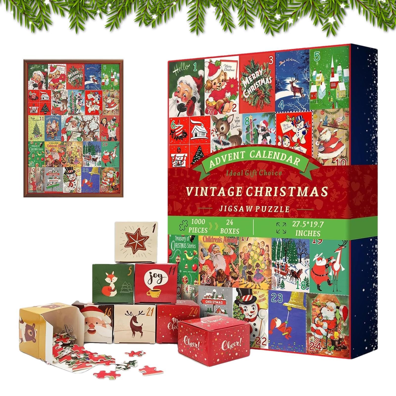 Adventskalender 2024 Weihnachtspuzzle 1000 Teile – Buntglas-Design, 24 Tage Countdown