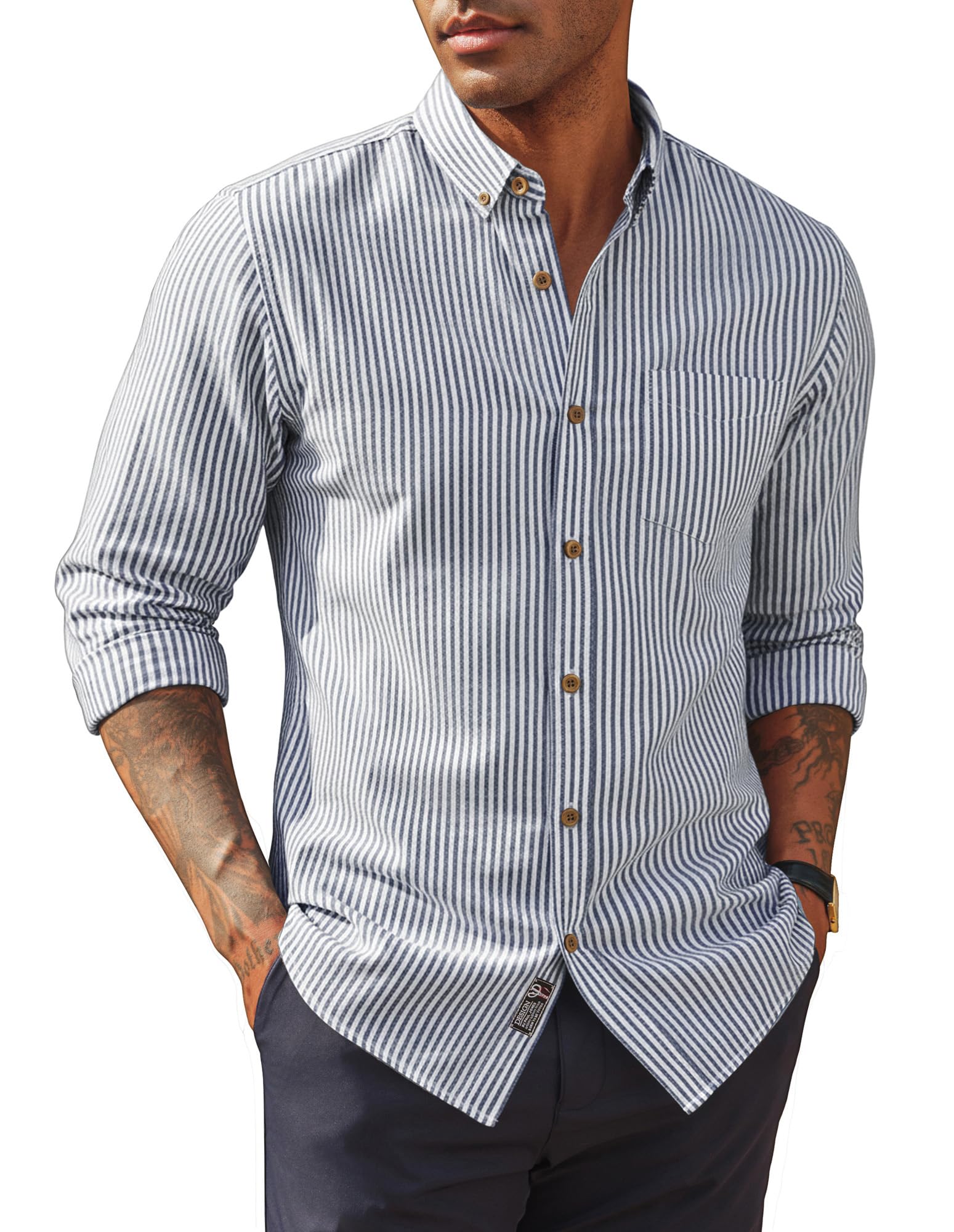 PJ PAUL JONES Herren Casual Button Down Hemd Langarm Freizeithemd Leinen Baumwolle Shirts