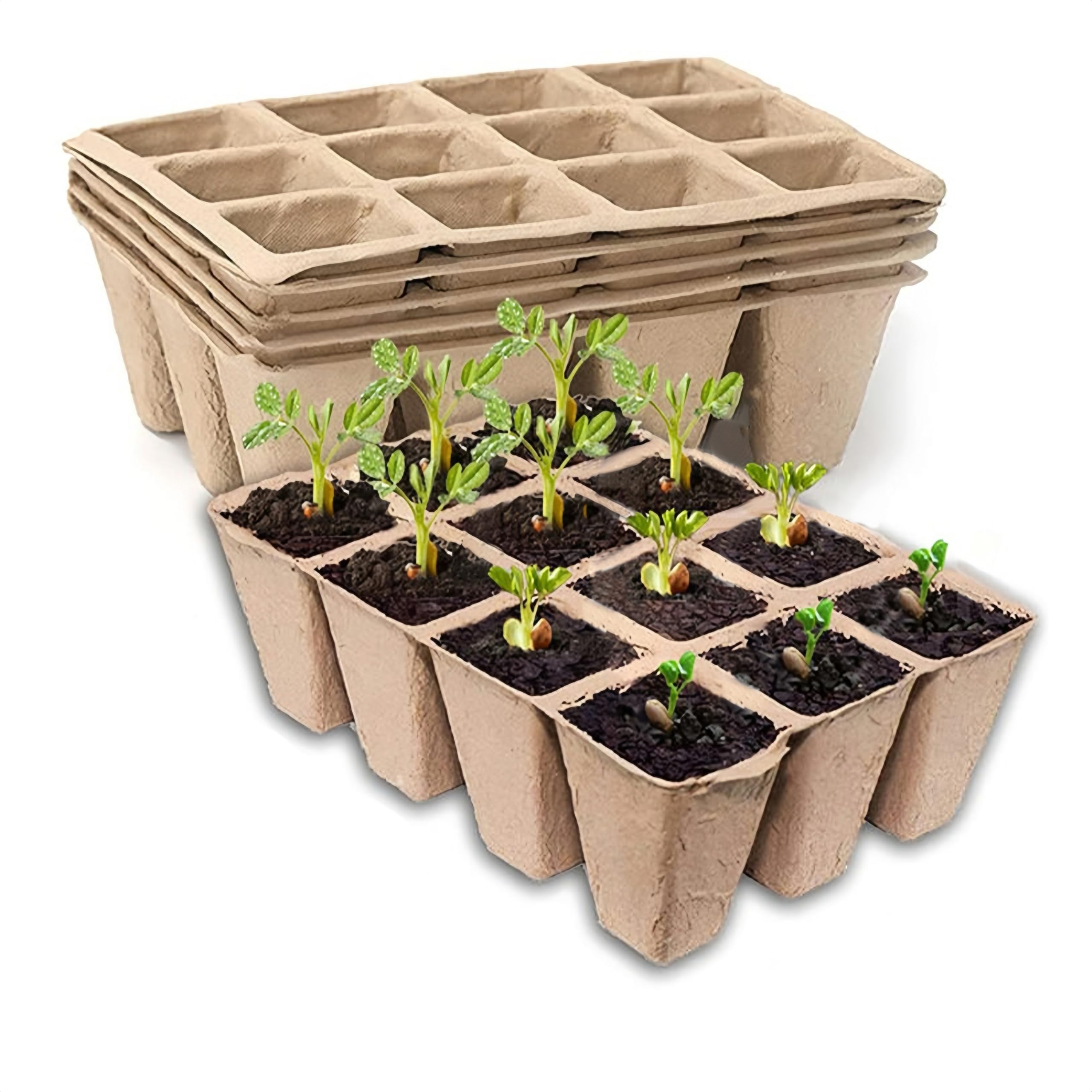Lot de 5 plateaux de démarrage biodégradables pour semis, 60 cellules, pots de tourbe respectueux de l'environnement