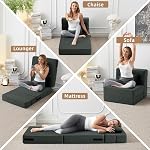 FILUXE Convertible Folding Sofa Bed-Sleeper Chair with Pillow, Modern Linen Fabric Floor & Couch, for Living Room/Dorm/Guest Use/Home Office/Apartment (Dark Gray, Single)