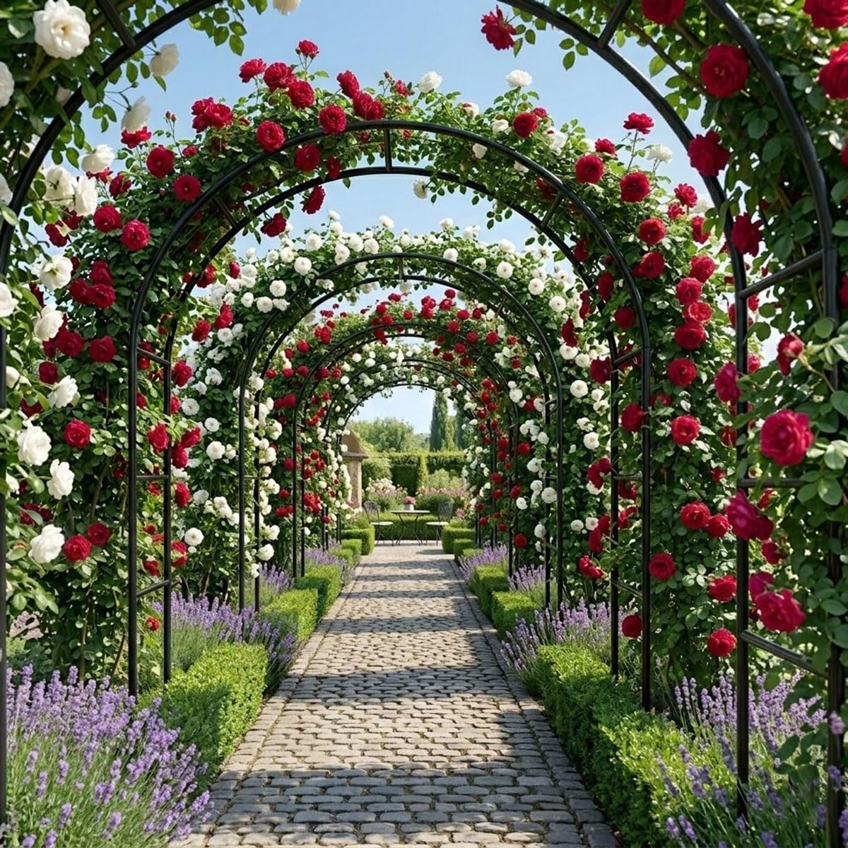 Schwarzer Metall-Gartenbogen für Kletterpflanzen – langlebiger, rostbeständiger Stahl-Laube für Rosen und Reben, 200 x 230 cm, Outdoor-Hochzeitsdekoration, perfekt für Halloween und Veranstaltungen